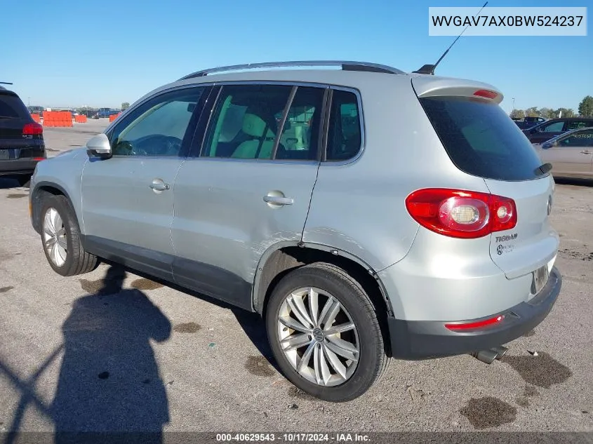 2011 Volkswagen Tiguan Se VIN: WVGAV7AX0BW524237 Lot: 40629543