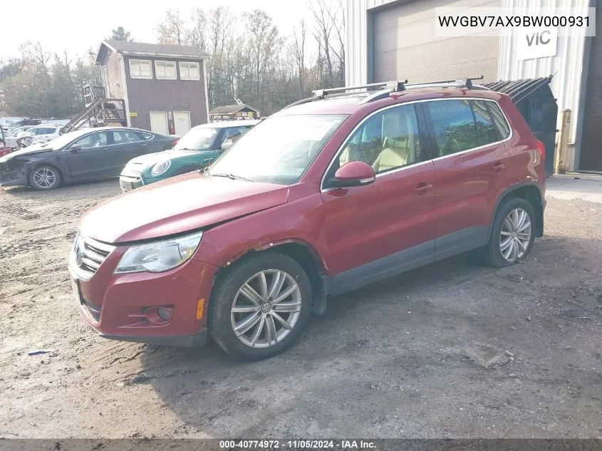 2011 Volkswagen Tiguan Se VIN: WVGBV7AX9BW000931 Lot: 40774972