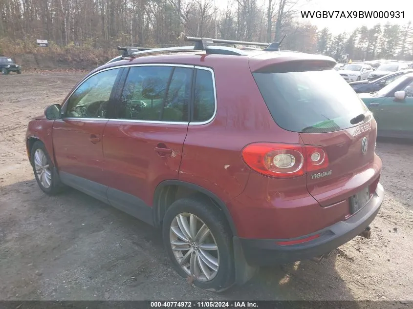 2011 Volkswagen Tiguan Se VIN: WVGBV7AX9BW000931 Lot: 40774972