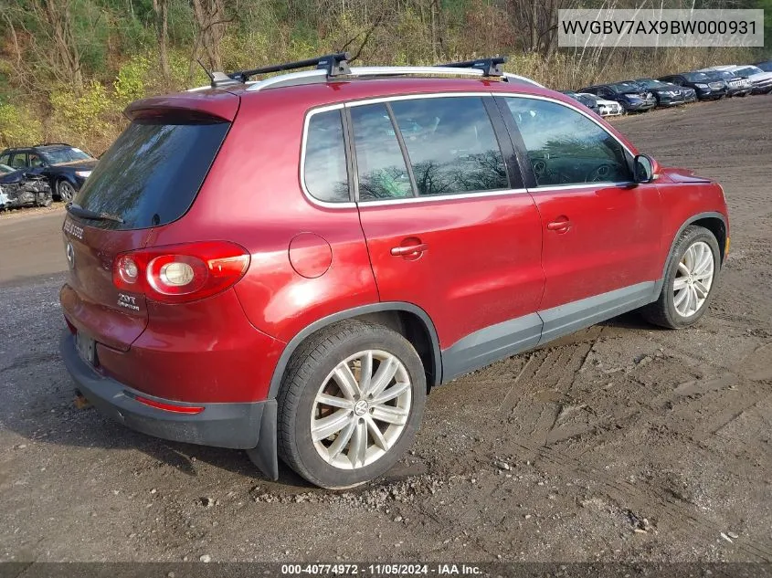 2011 Volkswagen Tiguan Se VIN: WVGBV7AX9BW000931 Lot: 40774972