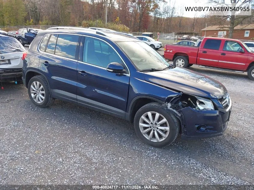 2011 Volkswagen Tiguan Se VIN: WVGBV7AX5BW540955 Lot: 40824717