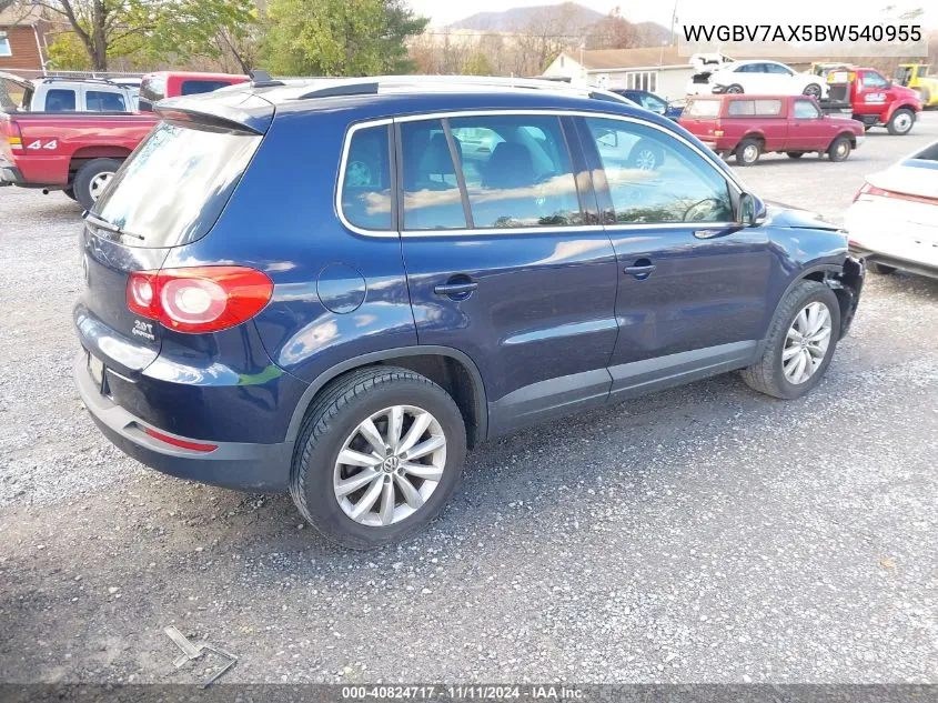 2011 Volkswagen Tiguan Se VIN: WVGBV7AX5BW540955 Lot: 40824717