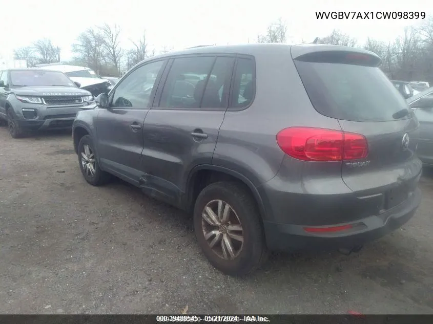 WVGBV7AX1CW098399 2012 Volkswagen Tiguan S