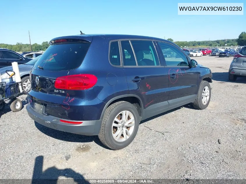 2012 Volkswagen Tiguan S VIN: WVGAV7AX9CW610230 Lot: 40258989