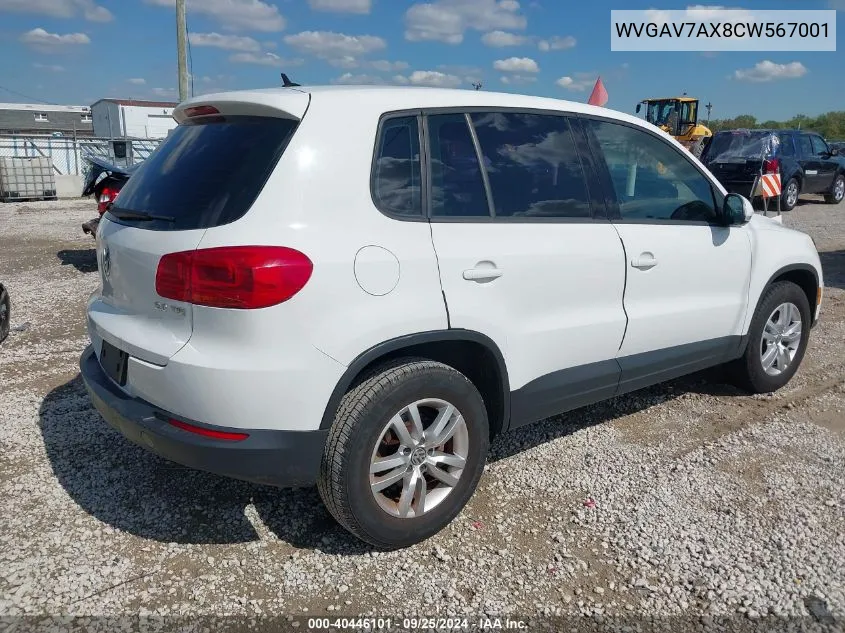 2012 Volkswagen Tiguan S VIN: WVGAV7AX8CW567001 Lot: 40446101