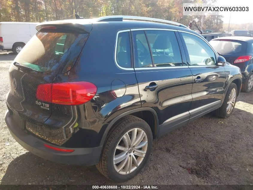 2012 Volkswagen Tiguan Se VIN: WVGBV7AX2CW603303 Lot: 40638688