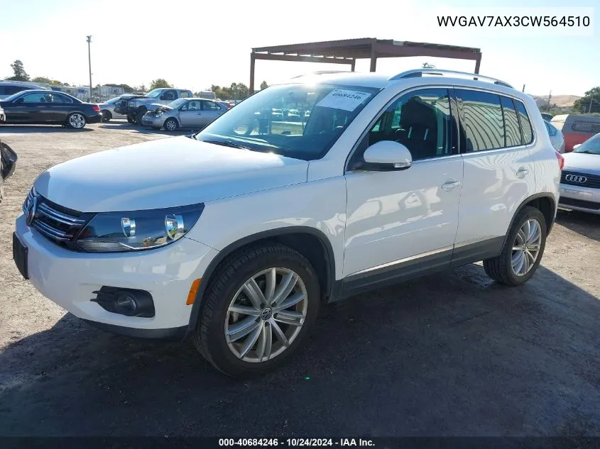 2012 Volkswagen Tiguan Se VIN: WVGAV7AX3CW564510 Lot: 40684246