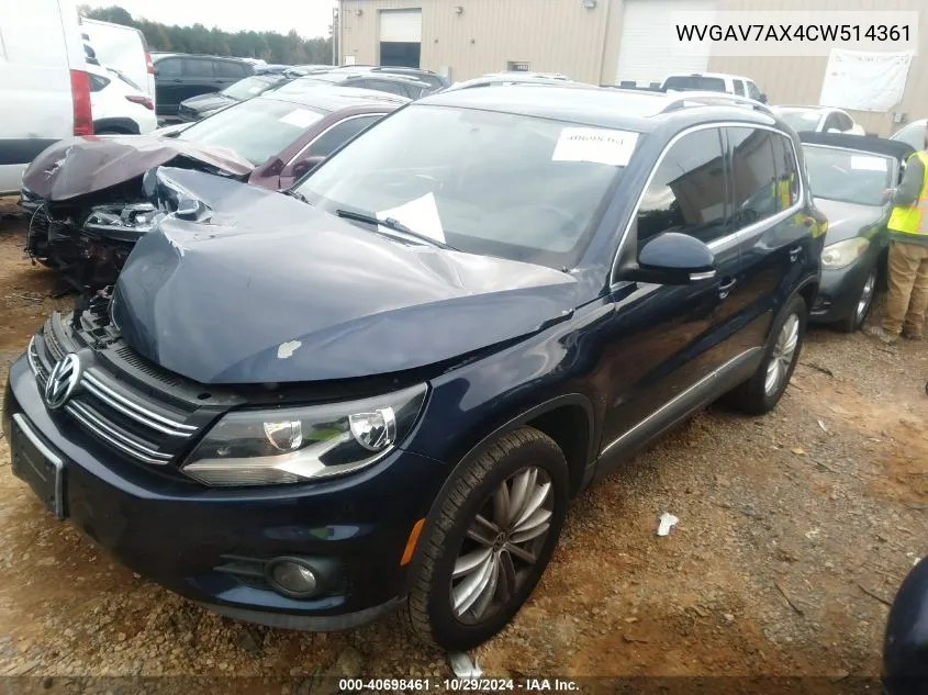 2012 Volkswagen Tiguan Se VIN: WVGAV7AX4CW514361 Lot: 40698461