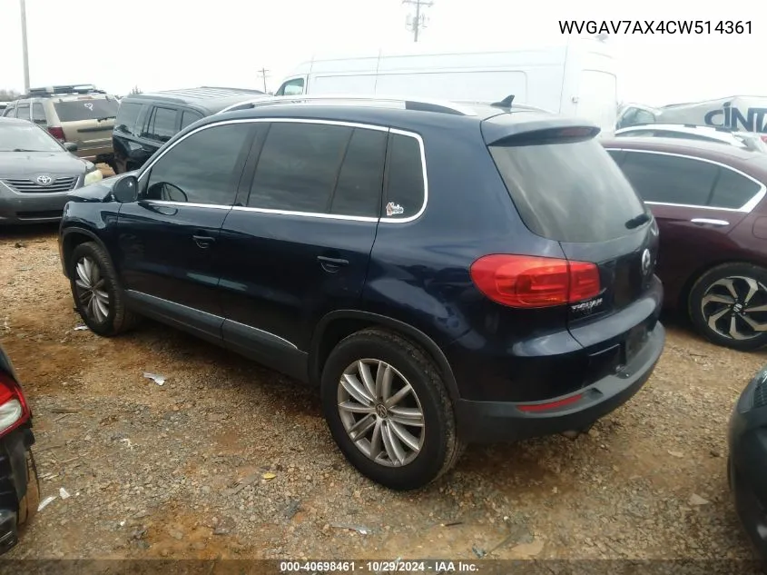 2012 Volkswagen Tiguan Se VIN: WVGAV7AX4CW514361 Lot: 40698461