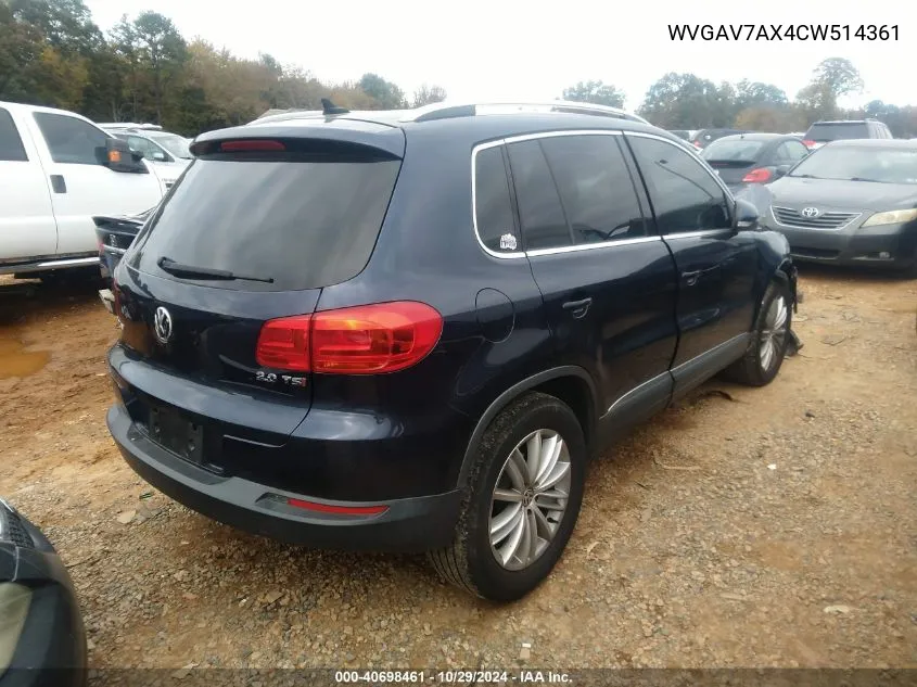 2012 Volkswagen Tiguan Se VIN: WVGAV7AX4CW514361 Lot: 40698461