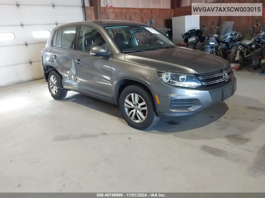 2012 Volkswagen Tiguan S VIN: WVGAV7AX5CW003015 Lot: 40749990