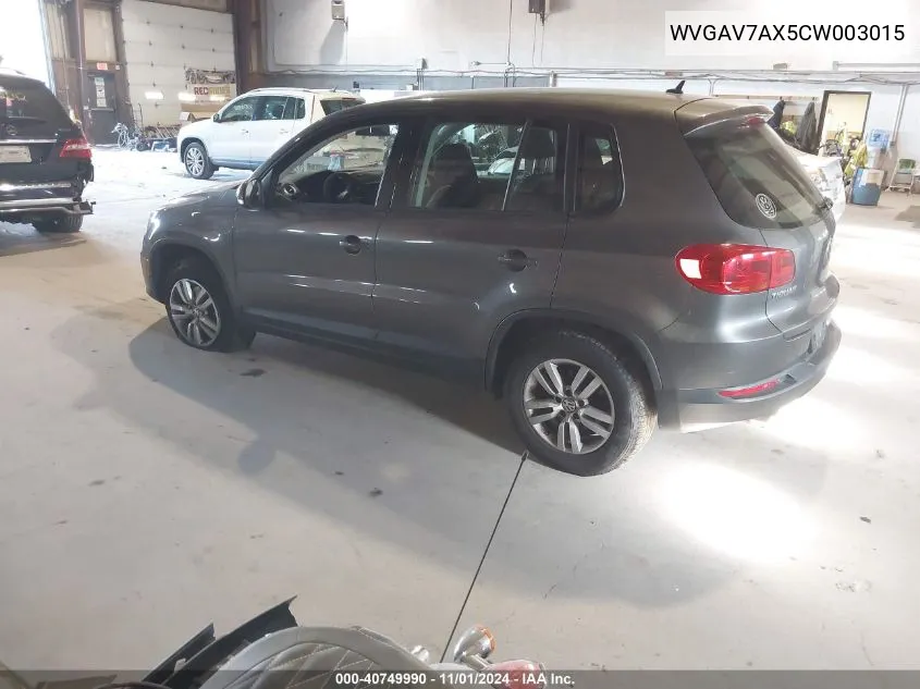 2012 Volkswagen Tiguan S VIN: WVGAV7AX5CW003015 Lot: 40749990