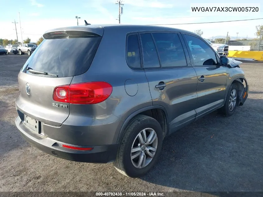 2012 Volkswagen Tiguan S VIN: WVGAV7AX3CW005720 Lot: 40792438