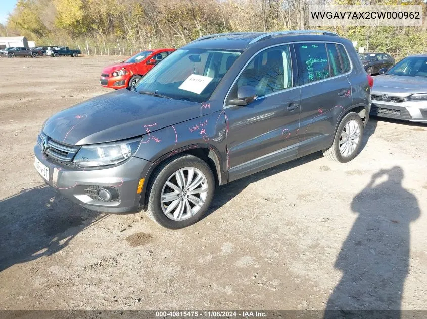 2012 Volkswagen Tiguan Se VIN: WVGAV7AX2CW000962 Lot: 40815475