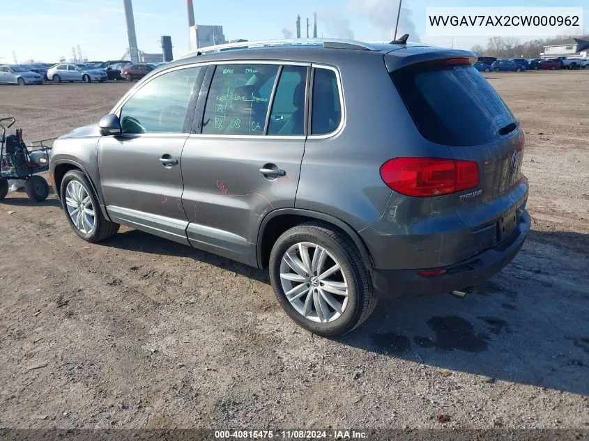 2012 Volkswagen Tiguan Se VIN: WVGAV7AX2CW000962 Lot: 40815475