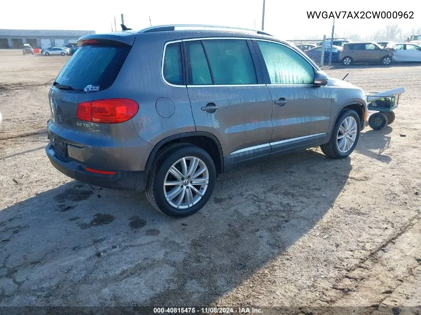 2012 Volkswagen Tiguan Se VIN: WVGAV7AX2CW000962 Lot: 40815475