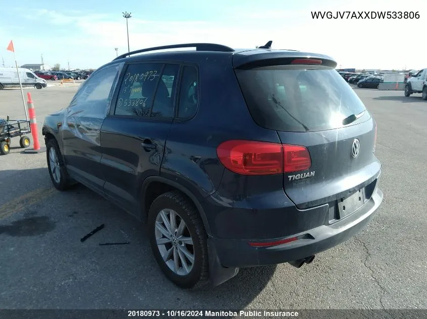 2013 Volkswagen Tiguan 2.0 Tsi VIN: WVGJV7AXXDW533806 Lot: 20180973