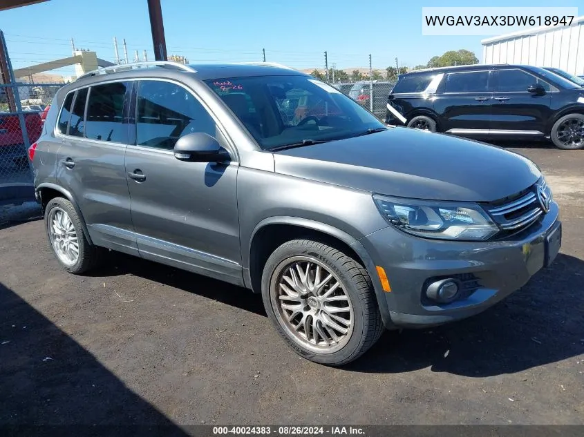 2013 Volkswagen Tiguan Sel VIN: WVGAV3AX3DW618947 Lot: 40024383