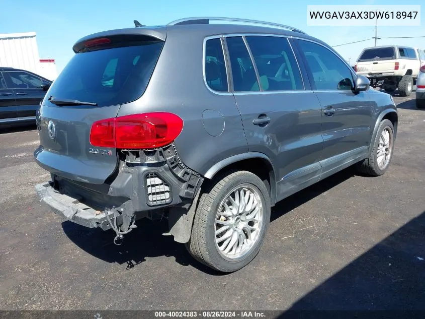 2013 Volkswagen Tiguan Sel VIN: WVGAV3AX3DW618947 Lot: 40024383