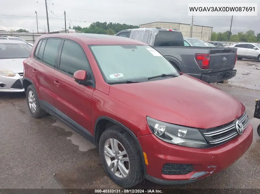 2013 Volkswagen Tiguan S W/Sunroof VIN: WVGAV3AX0DW087691 Lot: 40333131