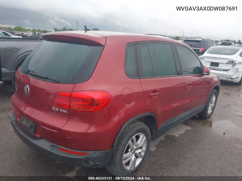 2013 Volkswagen Tiguan S W/Sunroof VIN: WVGAV3AX0DW087691 Lot: 40333131