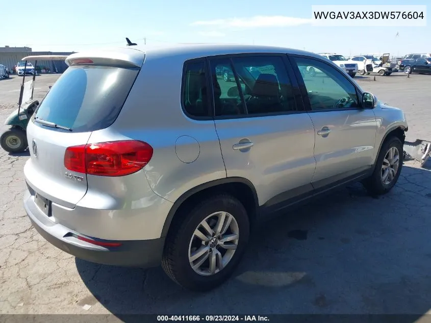 2013 Volkswagen Tiguan S VIN: WVGAV3AX3DW576604 Lot: 40411666