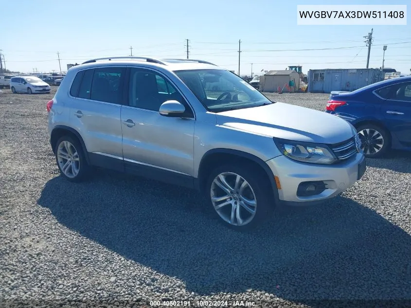 2013 Volkswagen Tiguan Sel VIN: WVGBV7AX3DW511408 Lot: 40502191