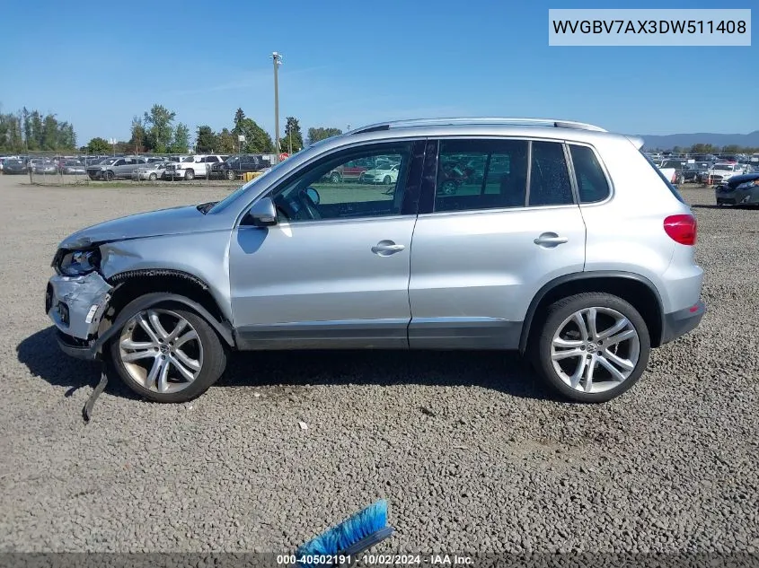 2013 Volkswagen Tiguan Sel VIN: WVGBV7AX3DW511408 Lot: 40502191