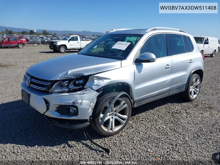 2013 Volkswagen Tiguan Sel VIN: WVGBV7AX3DW511408 Lot: 40502191