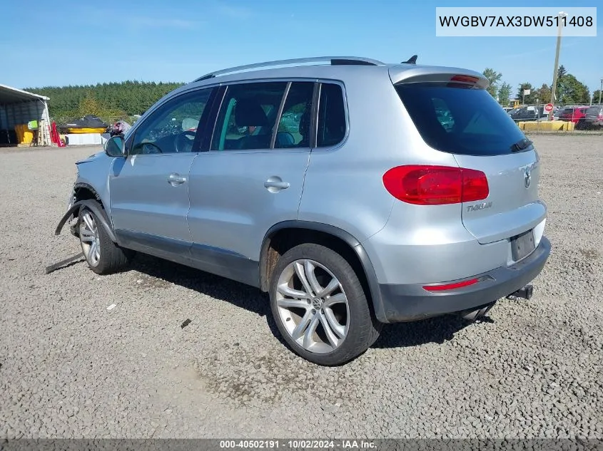 2013 Volkswagen Tiguan Sel VIN: WVGBV7AX3DW511408 Lot: 40502191