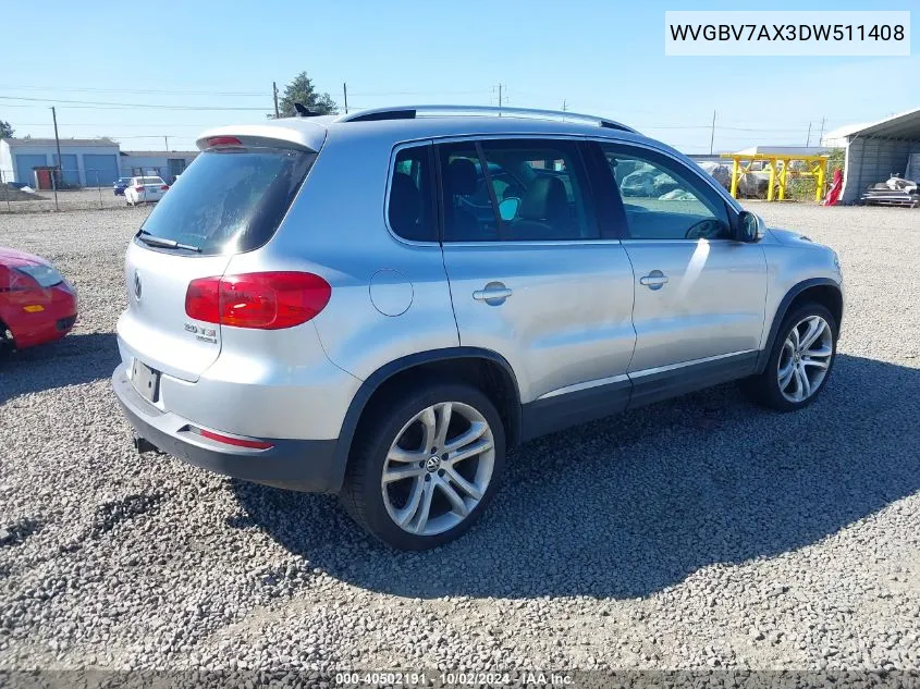 2013 Volkswagen Tiguan Sel VIN: WVGBV7AX3DW511408 Lot: 40502191