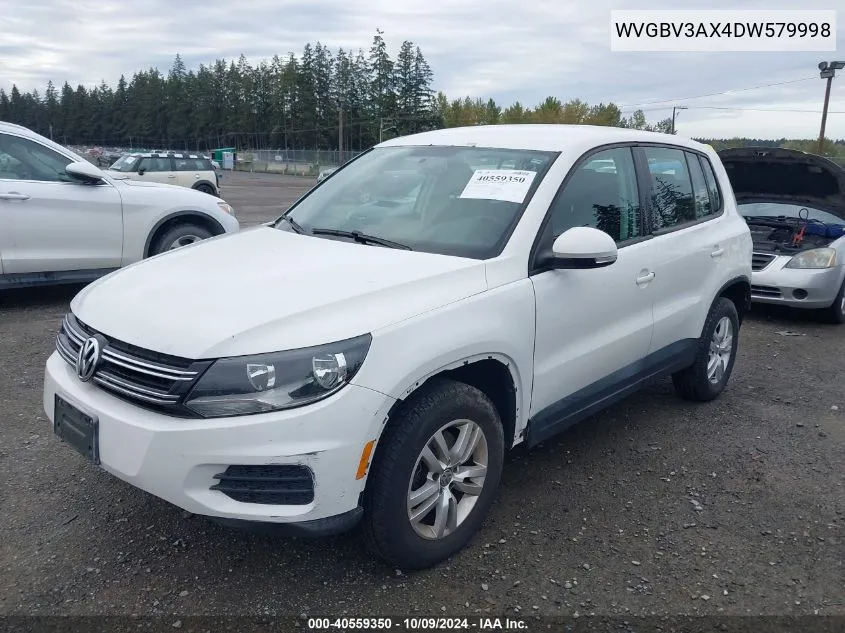 2013 Volkswagen Tiguan S VIN: WVGBV3AX4DW579998 Lot: 40559350