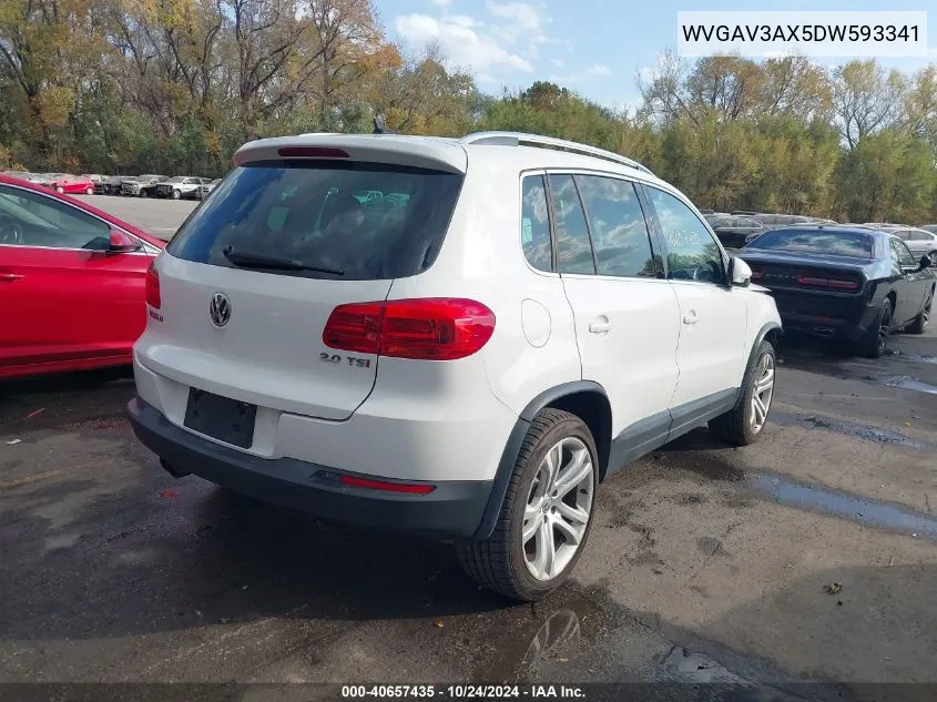 2013 Volkswagen Tiguan Sel VIN: WVGAV3AX5DW593341 Lot: 40657435