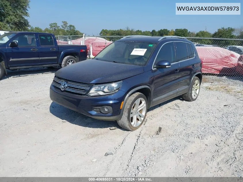 2013 Volkswagen Tiguan Sel VIN: WVGAV3AX0DW578973 Lot: 40695031