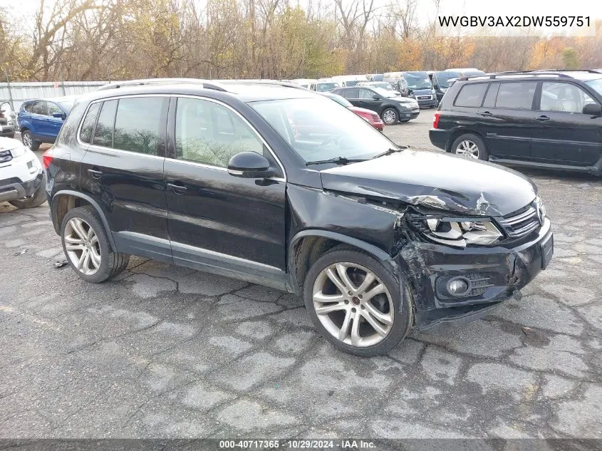 2013 Volkswagen Tiguan Sel VIN: WVGBV3AX2DW559751 Lot: 40717365