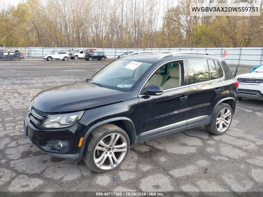 2013 Volkswagen Tiguan Sel VIN: WVGBV3AX2DW559751 Lot: 40717365