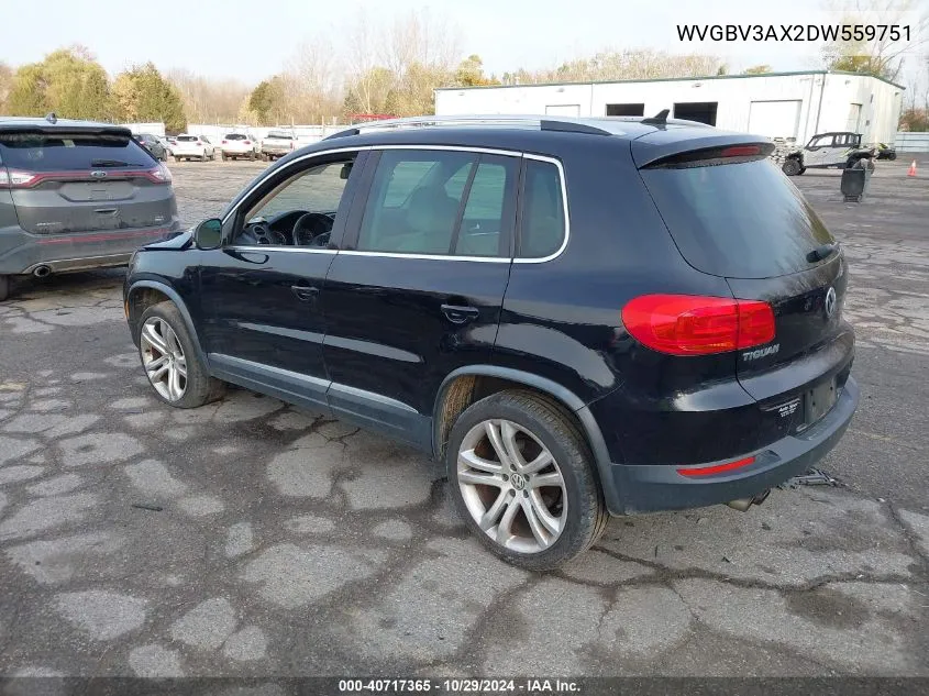 2013 Volkswagen Tiguan Sel VIN: WVGBV3AX2DW559751 Lot: 40717365