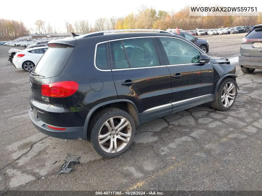 2013 Volkswagen Tiguan Sel VIN: WVGBV3AX2DW559751 Lot: 40717365