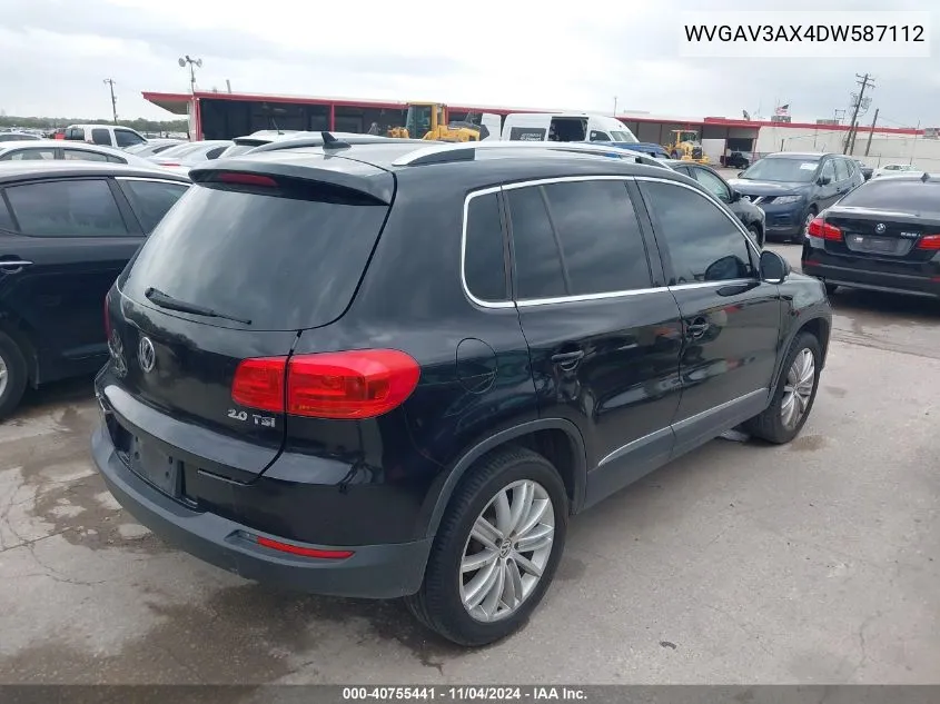 2013 Volkswagen Tiguan Se VIN: WVGAV3AX4DW587112 Lot: 40755441