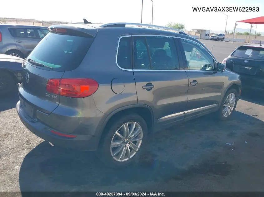 2014 Volkswagen Tiguan Sel VIN: WVGAV3AX3EW622983 Lot: 40257394