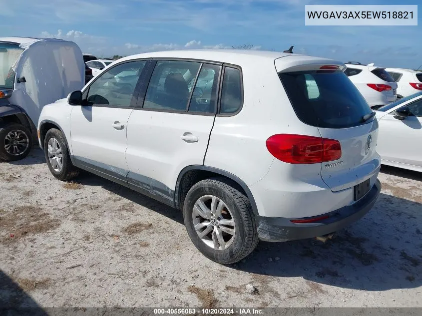 2014 Volkswagen Tiguan S/Se/Sel/R-Line VIN: WVGAV3AX5EW518821 Lot: 40556083