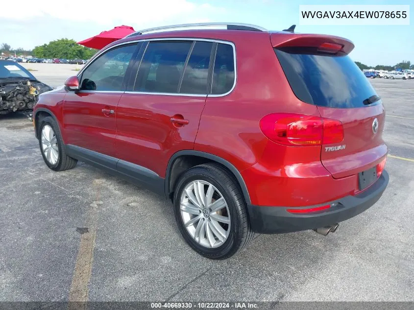 2014 Volkswagen Tiguan Sel VIN: WVGAV3AX4EW078655 Lot: 40669330