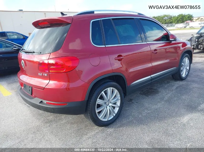 2014 Volkswagen Tiguan Sel VIN: WVGAV3AX4EW078655 Lot: 40669330