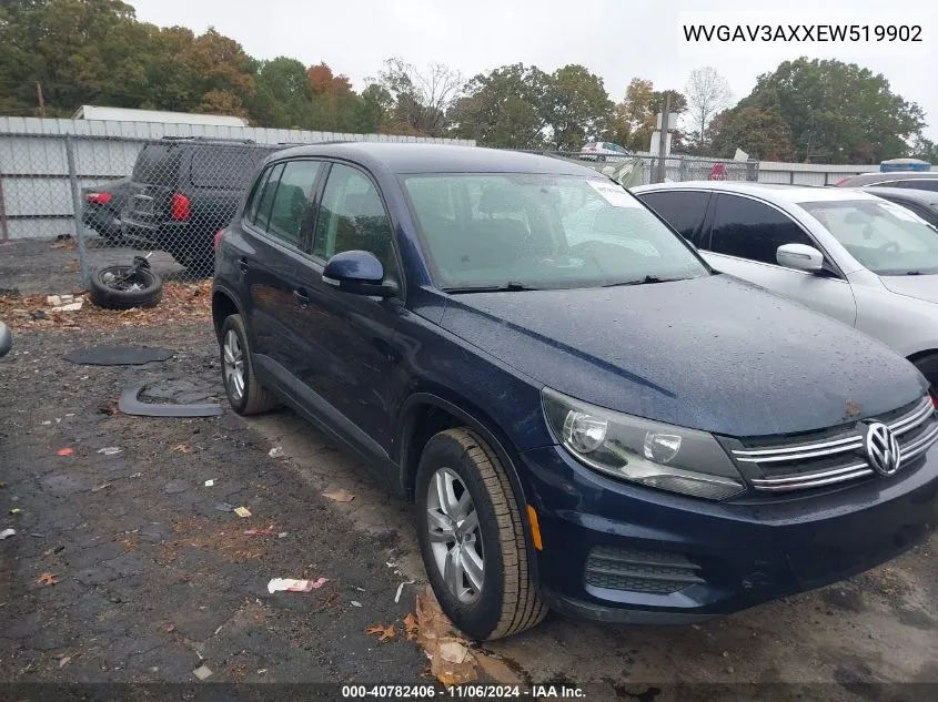 2014 Volkswagen Tiguan S VIN: WVGAV3AXXEW519902 Lot: 40782406