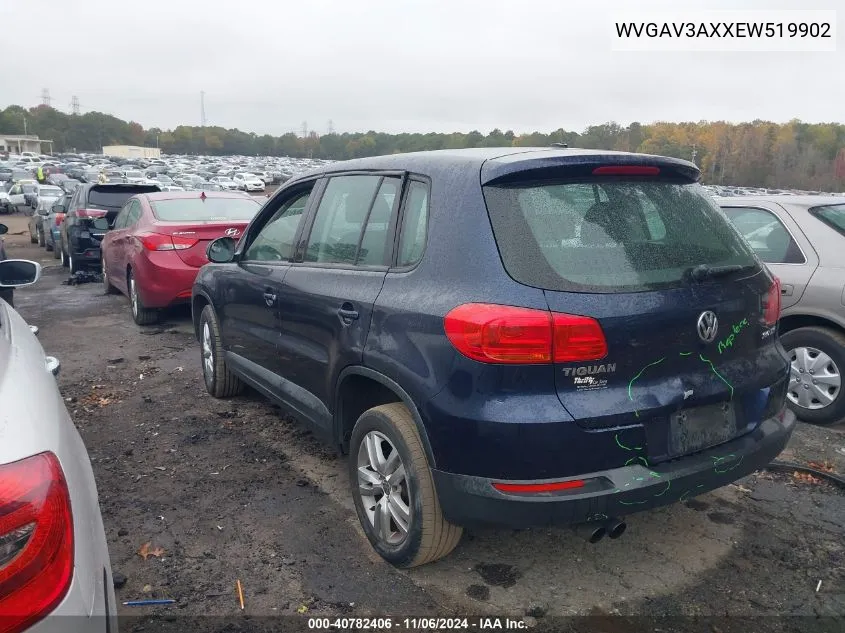 2014 Volkswagen Tiguan S VIN: WVGAV3AXXEW519902 Lot: 40782406