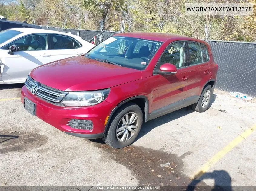 2014 Volkswagen Tiguan S VIN: WVGBV3AXXEW113378 Lot: 40815494