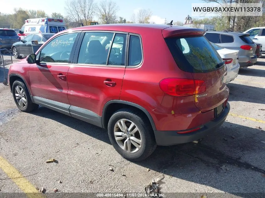 2014 Volkswagen Tiguan S VIN: WVGBV3AXXEW113378 Lot: 40815494