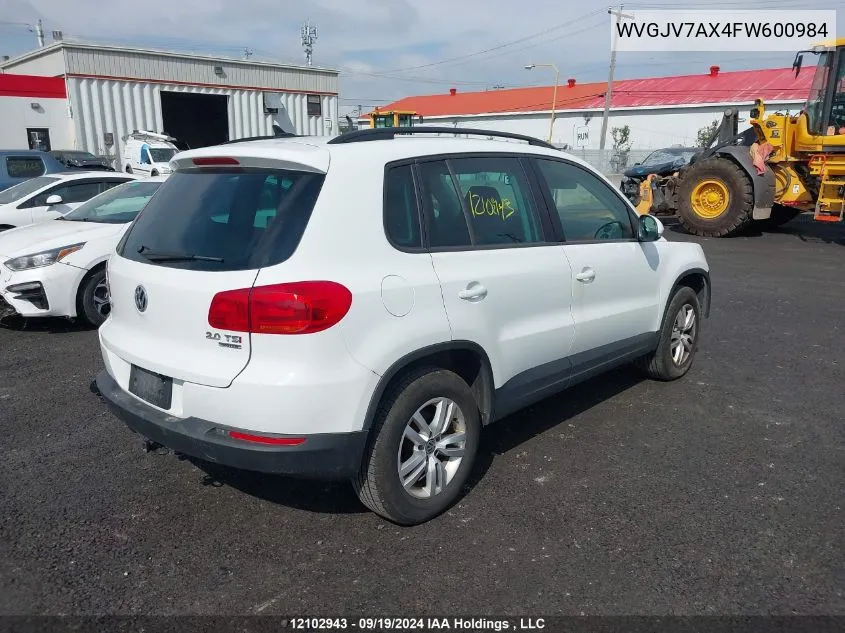 2015 Volkswagen Tiguan S/Se/Sel/R-Line VIN: WVGJV7AX4FW600984 Lot: 12102943