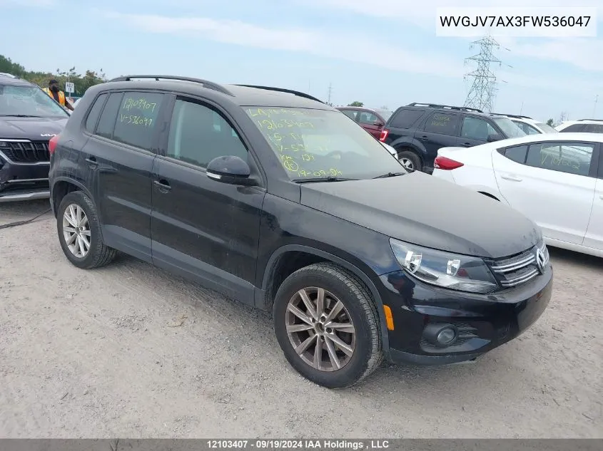 2015 Volkswagen Tiguan S/Se/Sel/R-Line VIN: WVGJV7AX3FW536047 Lot: 12103407