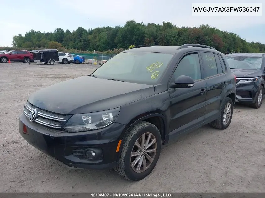 2015 Volkswagen Tiguan S/Se/Sel/R-Line VIN: WVGJV7AX3FW536047 Lot: 12103407